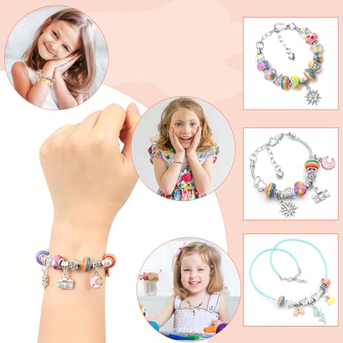 Maogioud Charm Bracelet Making Kit for Girls 3-12, Kids Jewelry Making Kit 66pcs Jewelry Kits for Girls Ages 8-12 Jewelry Maker Craft Necklace Birthday